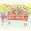 illustration casket with streamers flying out