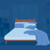 illustration of an unmade bed bedroom