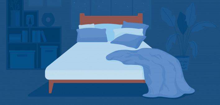 illustration of an unmade bed bedroom