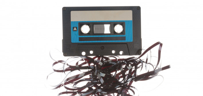 casette tape with tape pulled out