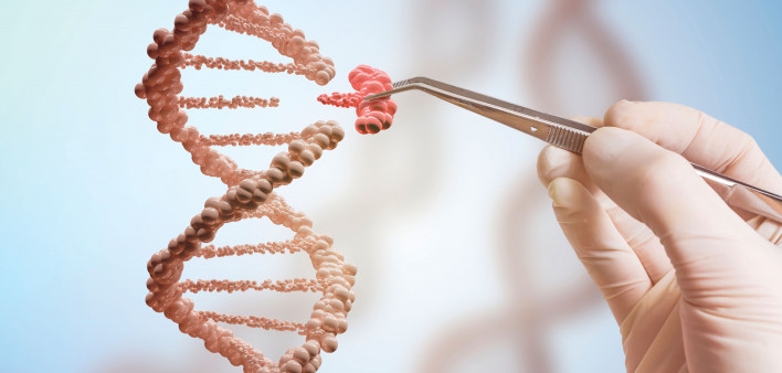 illustration dna hand and tweezers adding a piece of DNA