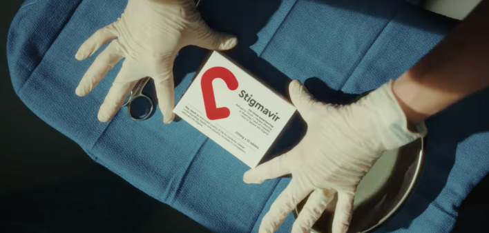 An image from the Stigmavir PSA about a fictitious drug to combat HIV stigma in health care