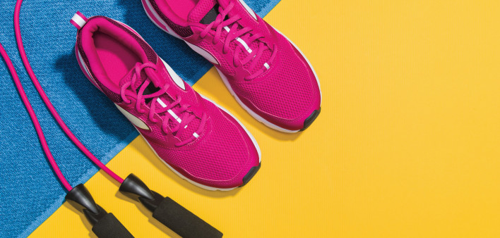 running shoes sneakers and jump rope