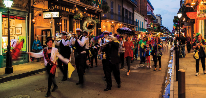 Marching Band at Night stock photo New Orleans, Bourbon Street - New Orleans, Music, Louisiana