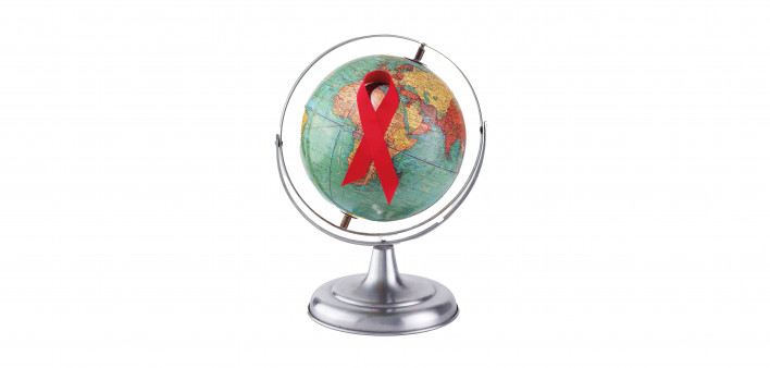 Globe with red ribbon AIDS