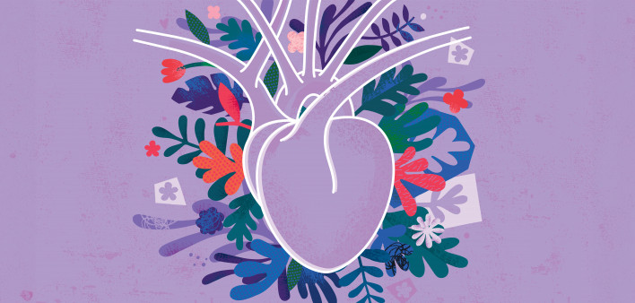 illustration of heart with leaves and flowers
