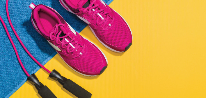 running shoes sneakers and jump rope