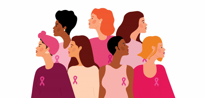 illustration of woman wearing pink ribbons breast cancer awareness