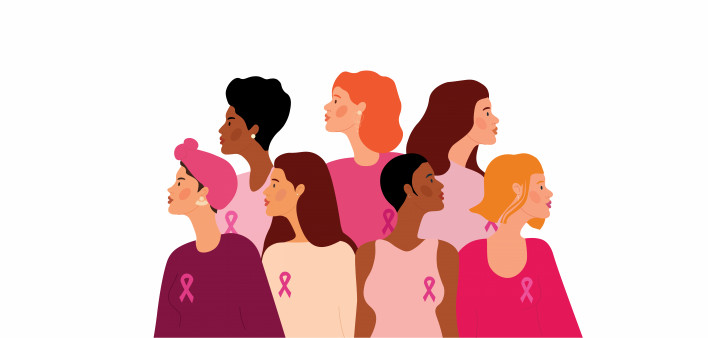 illustration of woman wearing pink ribbons breast cancer awareness