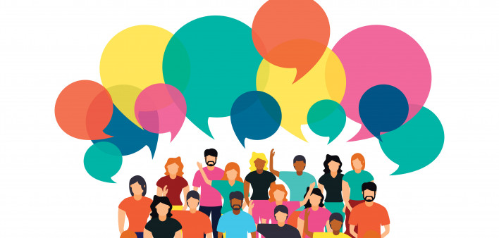 illustration group chatting speech bubbles.