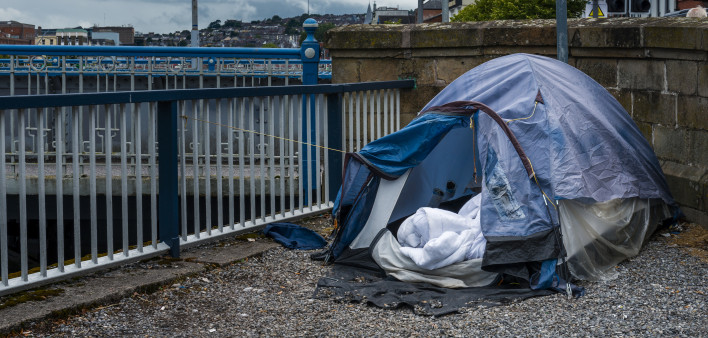 homeless tent by the river
