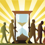 People Growing Old and Hourglass