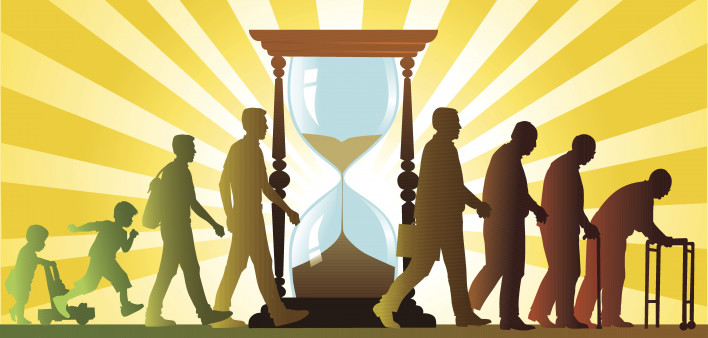 People Growing Old and Hourglass