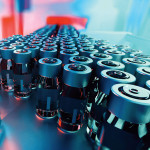 vials of vaccine on assembly line factory