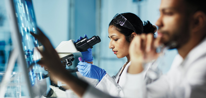 researchers working in the lab