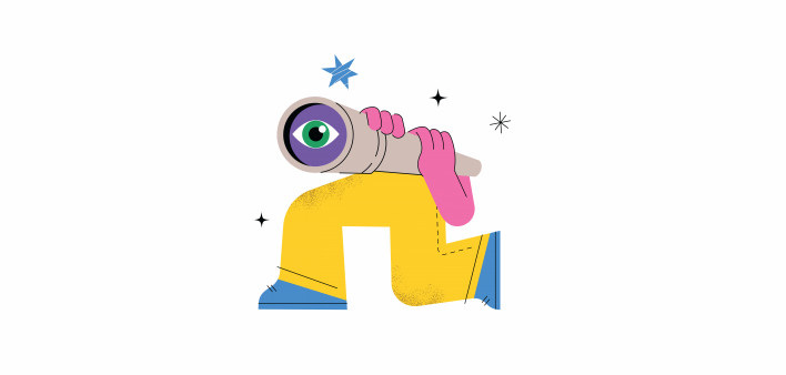 illustration abstract legs and telescope with eye
