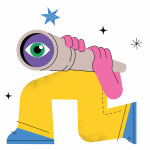 illustration abstract legs and telescope with eye