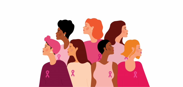 illustration of woman wearing pink ribbons breast cancer awareness