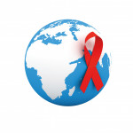 Illustration globe with red ribbon AIDS Awareness