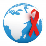 Illustration globe with red ribbon AIDS Awareness