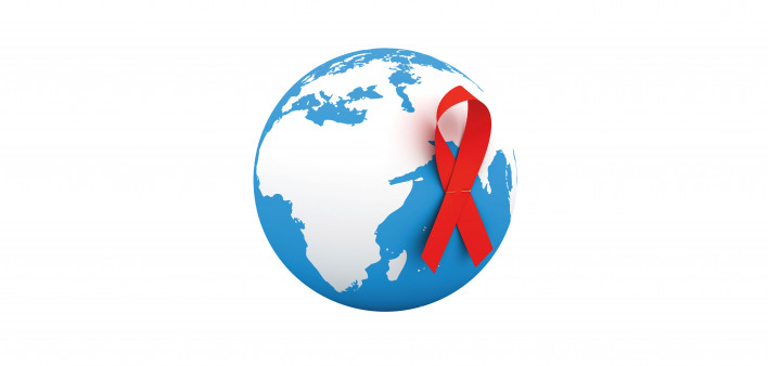 Illustration globe with red ribbon AIDS Awareness