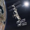 International Space Station on low-orbit of Earth with rising Sun. Elements of this image furnished by NASA.