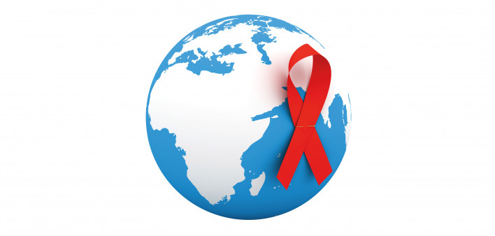 Illustration globe with red ribbon AIDS Awareness