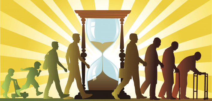 People Growing Old and Hourglass