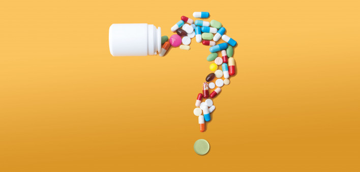 pills bottle question mark