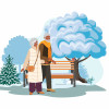 elderly black couple walking in the park in the winter