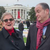 Nicole Saylor and Miguel Gomez discuss the AIDS Memorial Quilt as panels were displayed at the White House during World AIDS Day 2024.