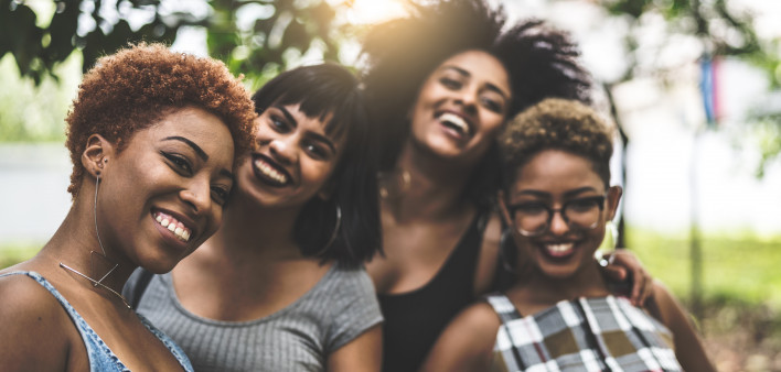 Black women Teenager Girls smiling having fun outdoors
