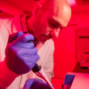 Cancer chemical biologist Behnam Nabet works in lab.
