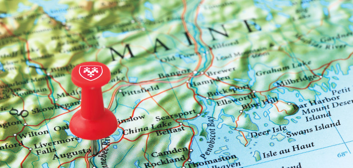 map of Maine with push pin