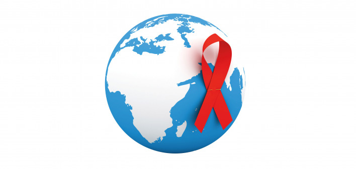 Illustration globe with red ribbon AIDS Awareness