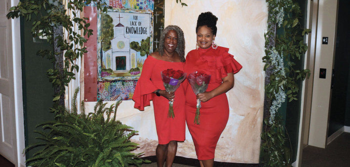Monica Johnson (left) and Tamela King at a party for the book launch