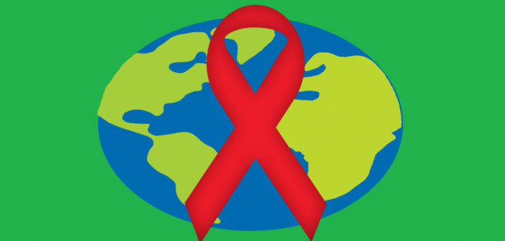 graphic red ribbon globe