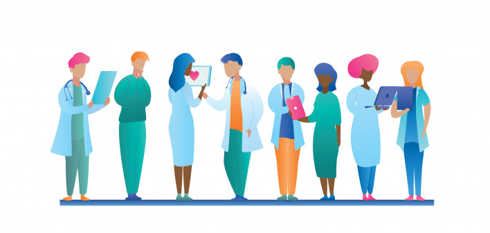 doctors and nurses consulting with patients illustration