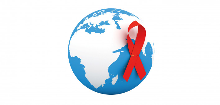 Illustration globe with red ribbon AIDS Awareness