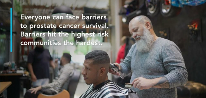 A screenshot from a Blitz the Barriers 2025 video highlighting prostate cancer in high-risk communities