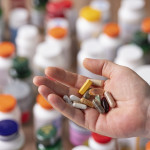 hand holding vitamins and supplements