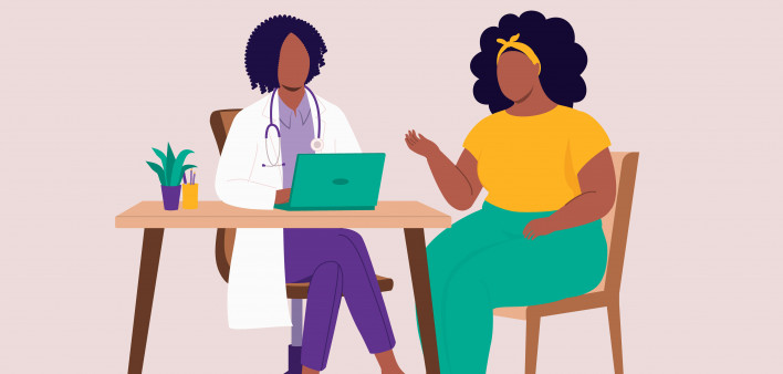 illustration doctor and patient at table consultation