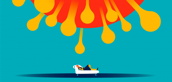 covid woman on therapist couch illustration
