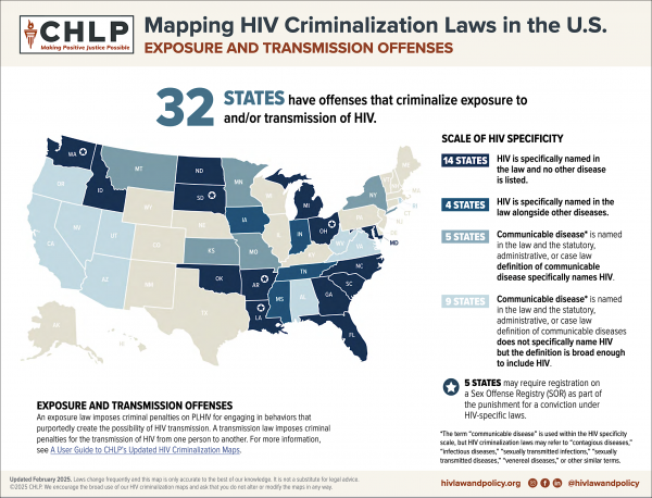 One of five HIV criminalization maps updated in 2025 by CHLP