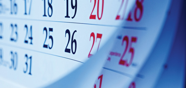Month on a calendar viewd at an oblique angle