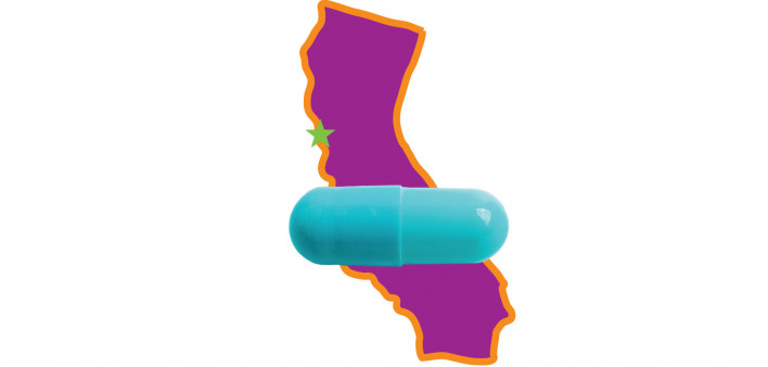 california map and doxycycline pill