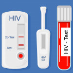 Express HIV self-test kit illustration with Laboratory tube with blood.Different types of medical tools