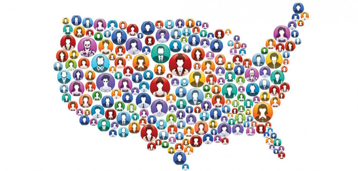 map of the United States made up of icons of people
