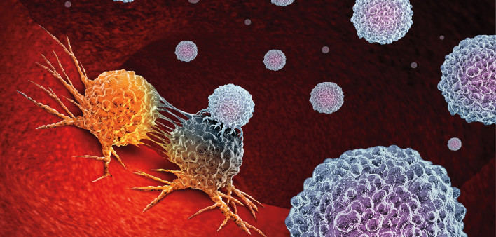 Cancer Immunotherapy as a human immune system therapy concept as a biomedical or biomedicine oncology treatment using the natural T cell fighting properties of the body as a 3D render.