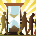 People Growing Old and Hourglass